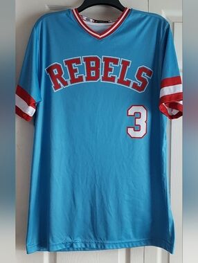Ole Miss Rebels Baseball Jersey Blue Red Flag #3 Champro Large Collegiate NCAA
